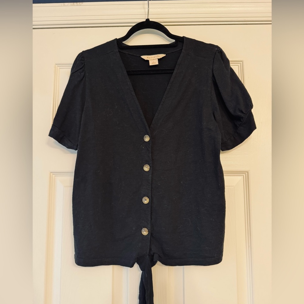 Mauve Classic Black Tie Front Top